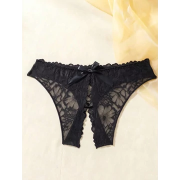 Amara – plus size fekete csipkés nyitott tanga