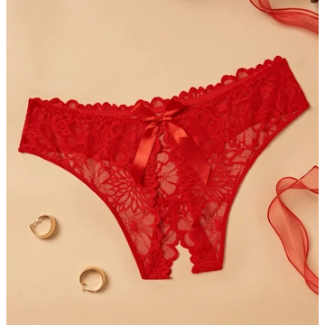 Amara - plus size piros csipkés nyitott tanga 