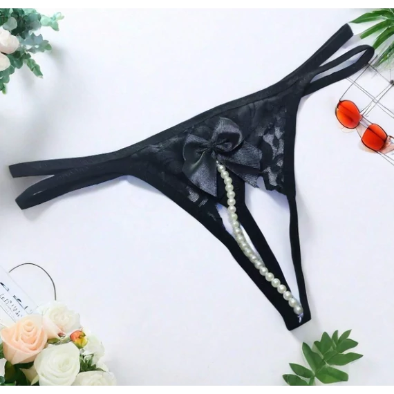 Gvendolin – fekete gyöngyös nyitott tanga