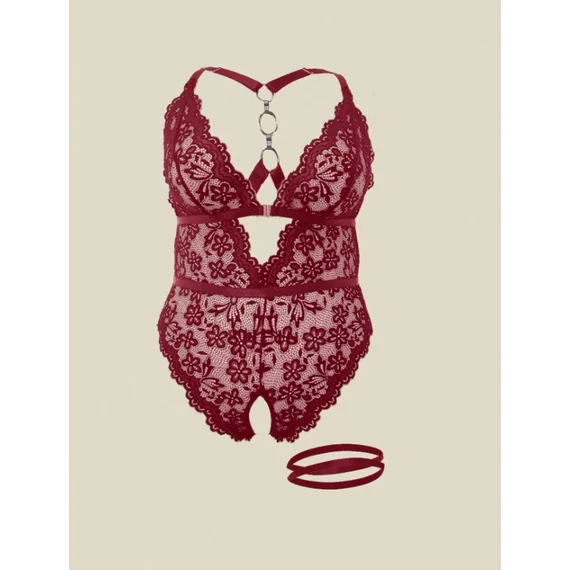 Sandrie – bordó alul nyitott plus size csipke body