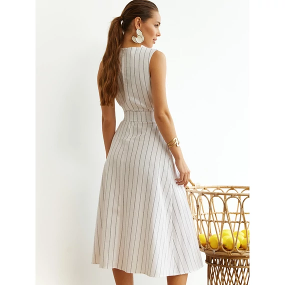 Amelisse - csíkos nyári len ruha - fehér