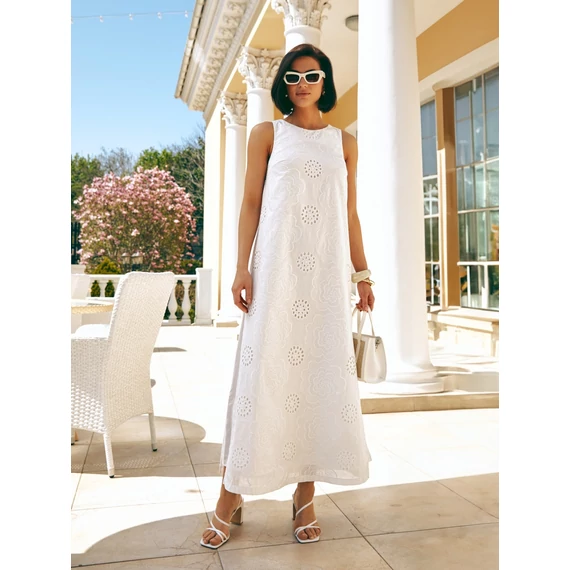 Liora - fehér madeira mintás ruha
