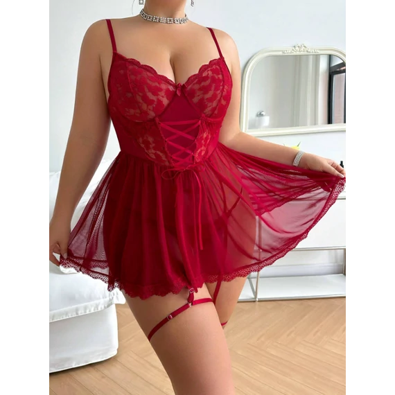 Anveline – 4 részes plus size fehérnemű szett – burgundia