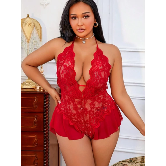 Nolara – alul nyitott szexi body plus size - burgundi