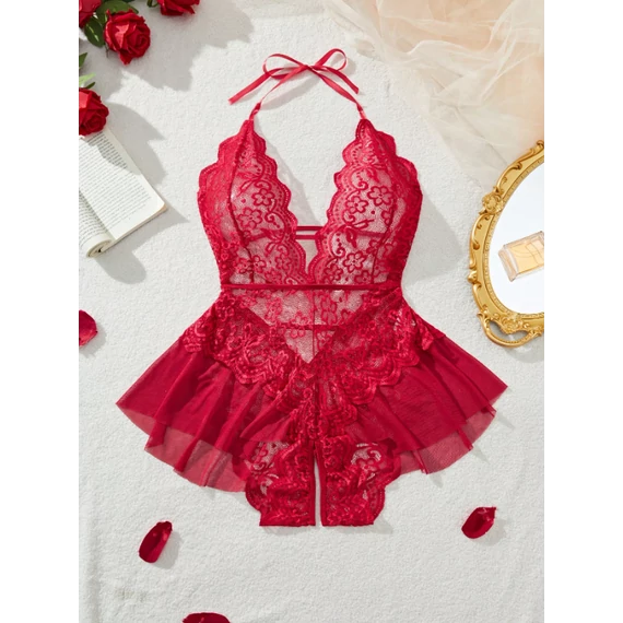 Nolara – alul nyitott szexi body plus size - burgundi