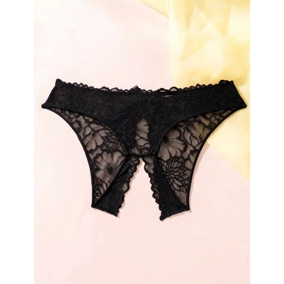 Amara – plus size fekete csipkés nyitott tanga