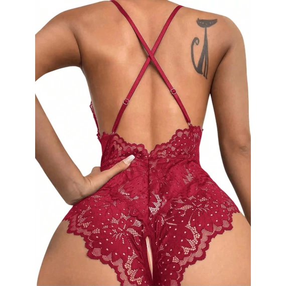 Szofi – alul nyitott csipkés body – bordó