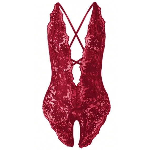 Szofi – alul nyitott csipkés body – bordó