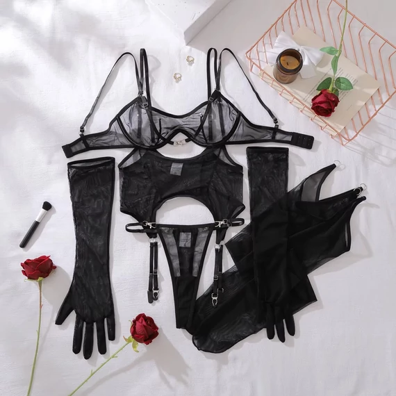 Moravisse - erotikus hálós ruha harisnyatartóval