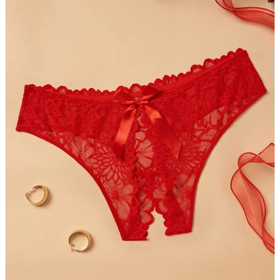 Amara - plus size piros csipkés nyitott tanga 