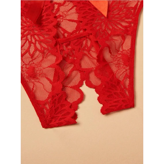 Amara - plus size piros csipkés nyitott tanga 