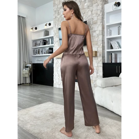 Elavine – szatén 2 részes pizsama - kávébarna