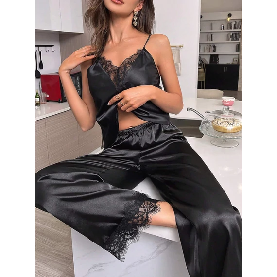 Elavine – szatén 2 részes pizsama - fekete