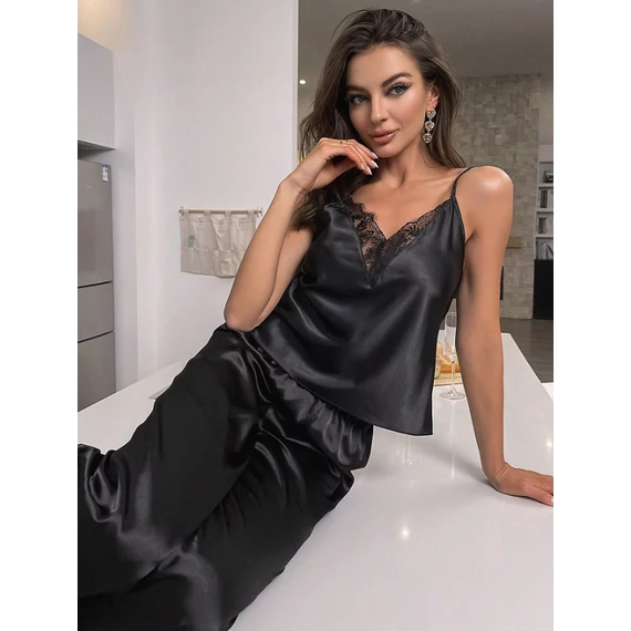 Elavine – szatén 2 részes pizsama - fekete